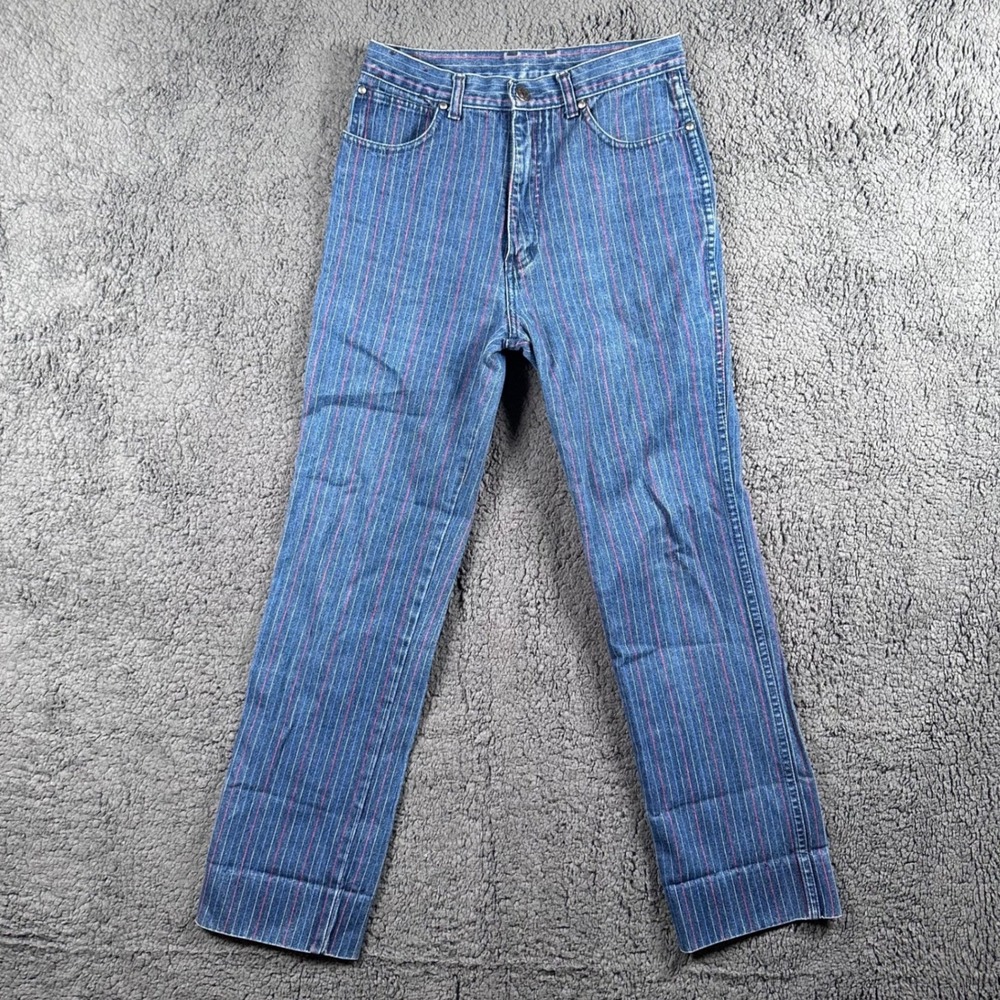 VTG 80s Sergio Valente Pinstripe Jeans Boys Prep 29 (26x28) High Waist Railroad‎